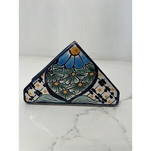 Talavera Mexico Pottery Napkin, Letter Holder Signed Hand Painted Folk Art NWOT
